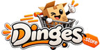 Dinges.store logo with playful box mascot, orange black and white lettering
